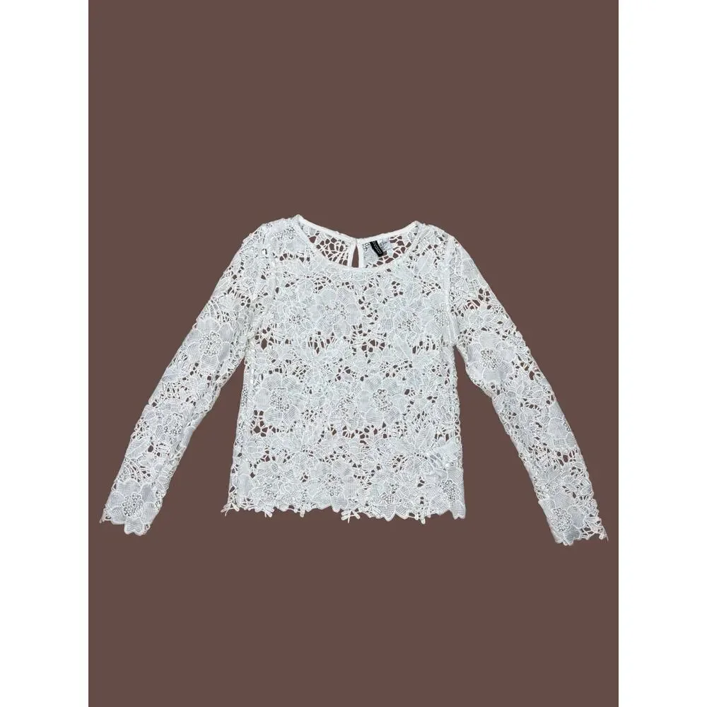Divided H&M White Floral Lace Eyelet Blouse Size 8